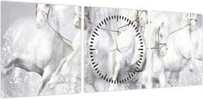 Obraz - Ilustracja przedstawiająca konie wyścigowe (z zegarem) (90x30 cm)