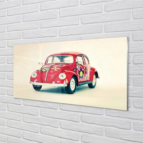 Panel szklany do Kuchni Czerwony Samochód w Kwiaty