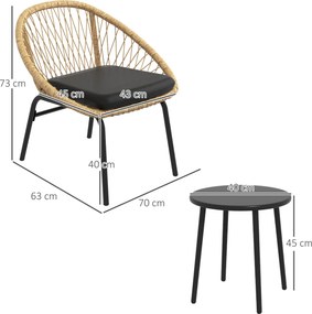 Outsunny Zestaw mebli ogrodowych z rattanu, zestaw bistro, 2 krzesła &amp; stół, Żółty