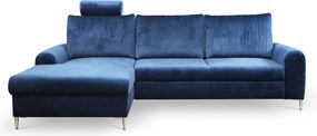 Masseno Narożnik VERONA z funkcją spania i pojemnikiem na pościel Narozniki L, Rozkładana sofa - Niebieski, VELLUTO NAVY 25