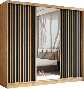 Szafa Przesuwna LAMELLO 240 cm z Lustrem Szafa Trzydrzwiowa Dąb artisan