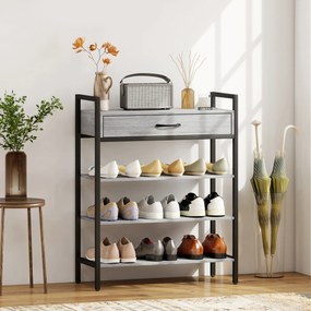 HOMCOM 4-poziomowa szafka na buty, regał do przedpokoju na do 9 par butów, płyta wiórowa, metal, szary