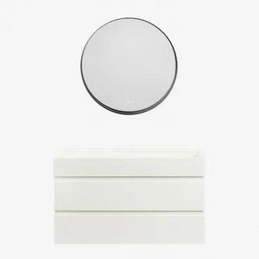 Zestaw Wiszących Mebli Łazienkowych Z Drewna I Forniru Jesionowego Zintegrowany Z Umywalką Ona Biała & - Sklum