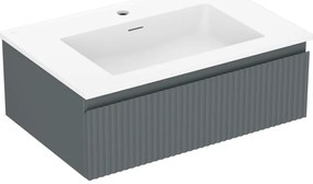 Mexen Rivel szafka łazienkowa 70 cm z umywalką Otis, 1 szuflada, ryflowana , grafit mat/biała mat - 91A20-07023-1-BF66-W18M01