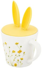 Altom Porcelanowy kubek Marigolds z silikonowąpokrywką, 330 ml
