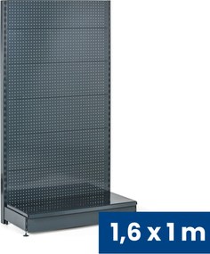 Regał sklepowy jednostronny, ścianki perforowane, 1600 x 1000 x 450 mm, podstawowy, antracyt