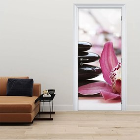 Fototapeta na drzwi - Kamienie do masażu i orchidea (95x205cm)