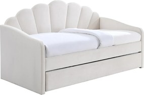 Łóżko wysuwane w kształcie muszli 2 × 90 × 190 cm – welur – białe – ELUSIA