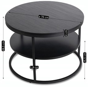 Stolik Kawowy z Półką BEST 70 cm Czarny Nowoczesny