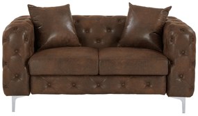 Kanapa 2-osobowa chesterfield z brązowej mikrofibry o wyglądzie postarzanej skóry - EDWINA