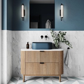 Umywalka betonowa półokrągła wisząca / nablatowa bez otworu na baterię 49 x 30 cm PALANGA | różne kolory : Kolor - Niebieski denim, Typ montażu - nablatowa