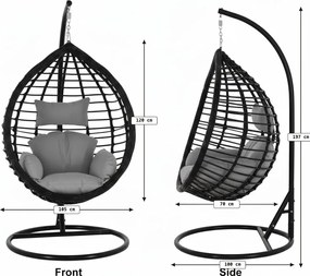 Wiszący fotel TARINO ze stojakiem, czarny/szara poduszka