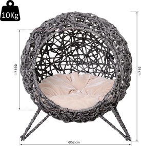 PawHut Domek dla kota z poduszką Miejsce do spania dla kota Jaskinia dla kota podwyższone nogi rattan PVC