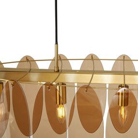 Lampa wisząca w stylu Art Deco złota z bursztynowym szkłem owalna 5-punktowa - Mochan ArtDeco Oswietlenie wewnetrzne