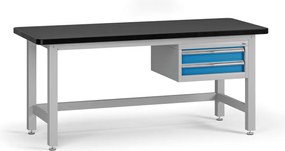 Stół warsztatowy G4 z szafką na narzędzia, blat MDF + PCV, 2 szuflady, 1800 x 750 x 800 mm, niebieski
