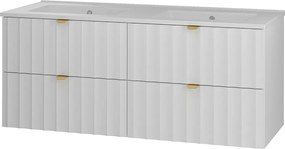 Biały Zestaw Łazienkowy 120cm Szafka z Umywalką Ryflowane Fronty Arcos