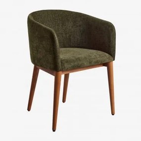 Zestaw 4 Krzeseł Tapicerowanych Bunia Z Podłokietnikami Madera Oscura | Dark Brown Wood & Szenil Sage Green - Sklum