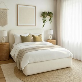 Łóżko Tapicerowane 160x200 cm BRISTOL ze Stelażem i Pojemnikiem Dwuosobowe Boucle Kremowe