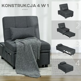 HOMCOM 4-w-1 wielofunkcyjna rozkładana sofa, składany fotel do spania z regulowanym oparciem i poduszką | Aosom PL