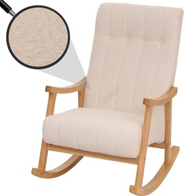 Fotel bujany MCW-K10, kremowy, stelaż naturalny