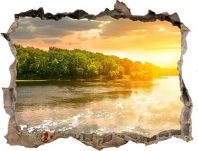 Dziura 3d w ścianie naklejka Zmierzch nad rzeką