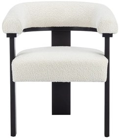 Krzesło z podłokietnikami z bukli i drewna kauczukowego - Biały i czarny - LIVELIA