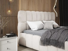 Emporius Avilla łóżko dwuosobowe 200x200 cm - łóżko tapicerowane z pojemnikiem i stelażem w nowoczesnym stylu - tkanina boucle, kremowy (Anthology 1)