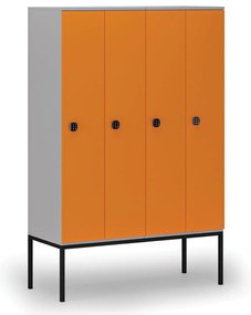 Drewniana szafa ubraniowa S4 z podstawą, 4-drzwiowa, 1871 x 1200 x 500 mm, demontaż, zamek kodowy, szary/pomarańczowy