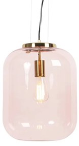 Lampa wisząca w stylu art deco mosiądz z różowym szkłem - Bliss ArtDeco Oswietlenie wewnetrzne