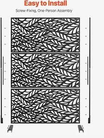 Ekran Prywatności, SucceBuy Metalowy Ekran Prywatności, 120 x 183 CM, Panele Zewnętrzne, Czarny