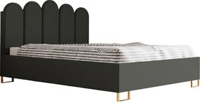 Łóżko tapicerowane MALAGA z wezgłowiem, tkanina MONOLITH, pojemnik, siłownik gazowy, wys. 39 cm, 120×200 cm, ciemnozielone