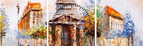 Obraz - Malowana miejska pamiątka (z zegarem) (90x30 cm)