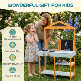 AIYAPLAY Kuchnia do zabawy w błocie dla dzieci, ogrodowa drewniana kuchnia z płytą grzewczą, wyjmowanym zlewem i półkami, dla dzieci 3–8 lat, jasnoniebieska | Aosom PL