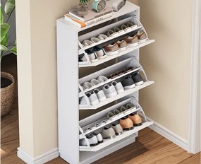 Nowoczesna szafa na buty - trzy drzwi - okrągłe lustro - duża przestrzeń do przechowywania - MDF - biały