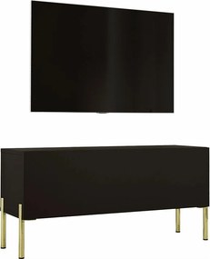 Szafka RTV, czarny matowy / czarny błyszczący, złote nogi, 100 x 52 x 32 cm