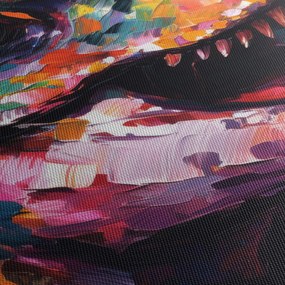 Obraz - Dinozaur, malarstwo (z zegarem) (90x30 cm)