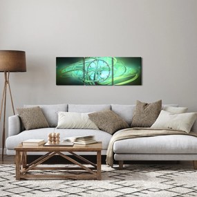 Obraz zielonej abstrakcji (z zegarem) (90x30 cm)