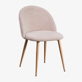 Zestaw 2 Tapicerowanych Krzeseł Jadalnianych Z Tkaniny Bouclé Kana Deluxe Natural Wood & Bouclé Różowa - Sklum