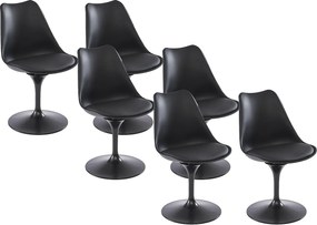 Zestaw 6 krzeseł z polipropylenu, ekoskóry i metalu - Czarny - XAFY