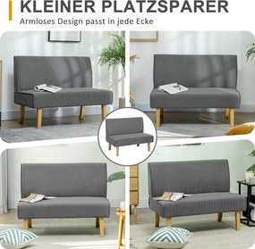 HOMCOM Dwuosobowa Sofa z Obiciem Kordowym, Gruba Tapicerka i Solidne Drewniane Nogi do Salonu, Sypialni, Biura, Szary
