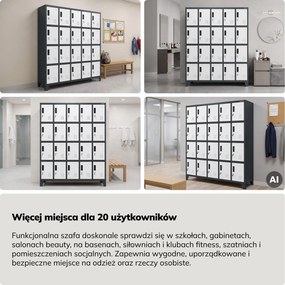 Szafa skrytkowa socjalna 20-skrytkowa na nóżkach antracytowo-biała, 1360x1720x450 mm: ROBERT