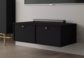 Wisząca szafka RTV Daily II 120 cm beż / czarna / eucaliptus – nowoczesna szafka pod telewizor z dwoma frontami
