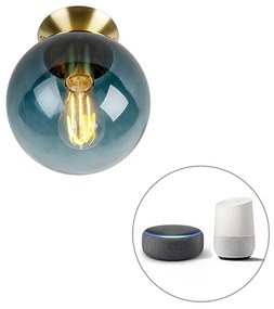 Inteligentna lampa sufitowa mosiężna ze szklanym kloszem w kolorze ocean blue, w tym WiFi ST64 - Pallon ArtDeco Oswietlenie wewnetrzne