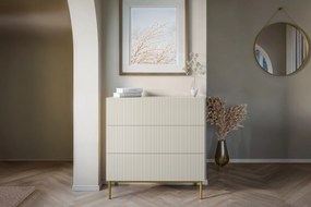 Komoda Nicole 100 cm z trzema szufladami i metalowymi nogami - kaszmir / złote nóżki