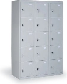 Szafka skrytkowa S2, 5 schowków, 1820 x 380 x 500 mm, demontaż, zamek cylindryczny, drzwi szare