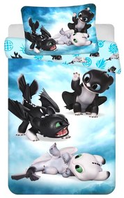 Niebieska bawełniana pościel dziecięca do łóżeczka 100x135 cm How to Train Your Dragon "Babies" – Jerry Fabrics