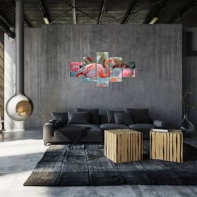 Obraz - Flaming w stawie (125x70 cm)