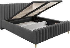 Łóżko LUX tapicerowane z pojemnikiem i zagłówkiem w tkaninie AMON 17 kolor PIASKOWY DOMOHOME