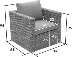 Zestaw rattanowy MALIBU dla 5 osób (szary)