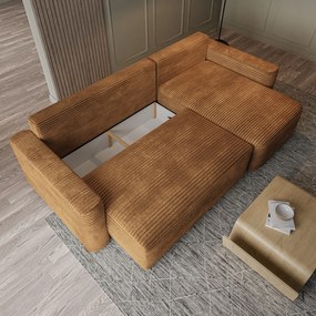 Masseno Narożnik NERI z funkcją spania i pojemnikiem na pościel Narozniki L, Rozkładana sofa - Miedziany, TILIA 56
